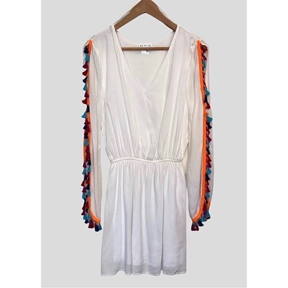 Venus Rainbow Tassel Open Sleeve V-Neck Dress - Picture 1 of 16